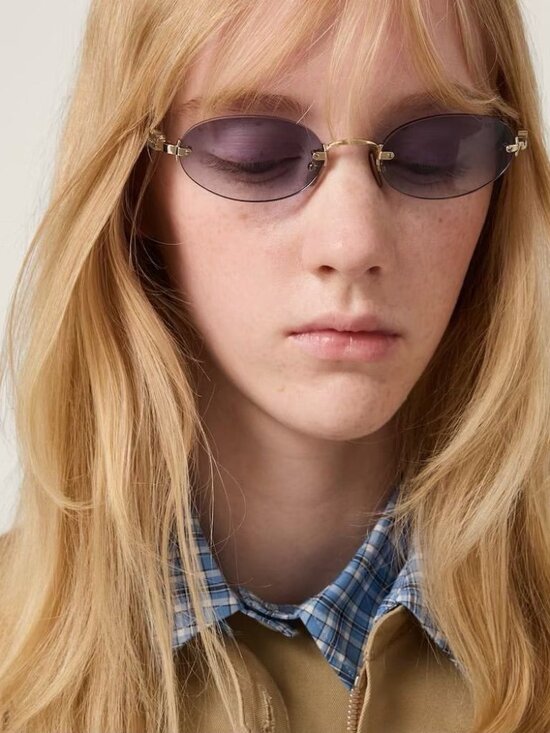 Miu Miu MUA54S ZVN5D1 Oval Rimless Sunglasses – Gold / Grey main image 11